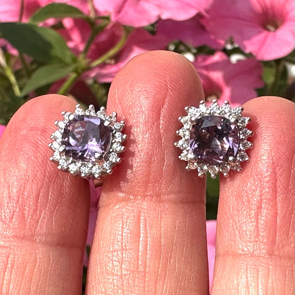 BRAND NEW Amethyst Halo Earrings, Sterling Silver